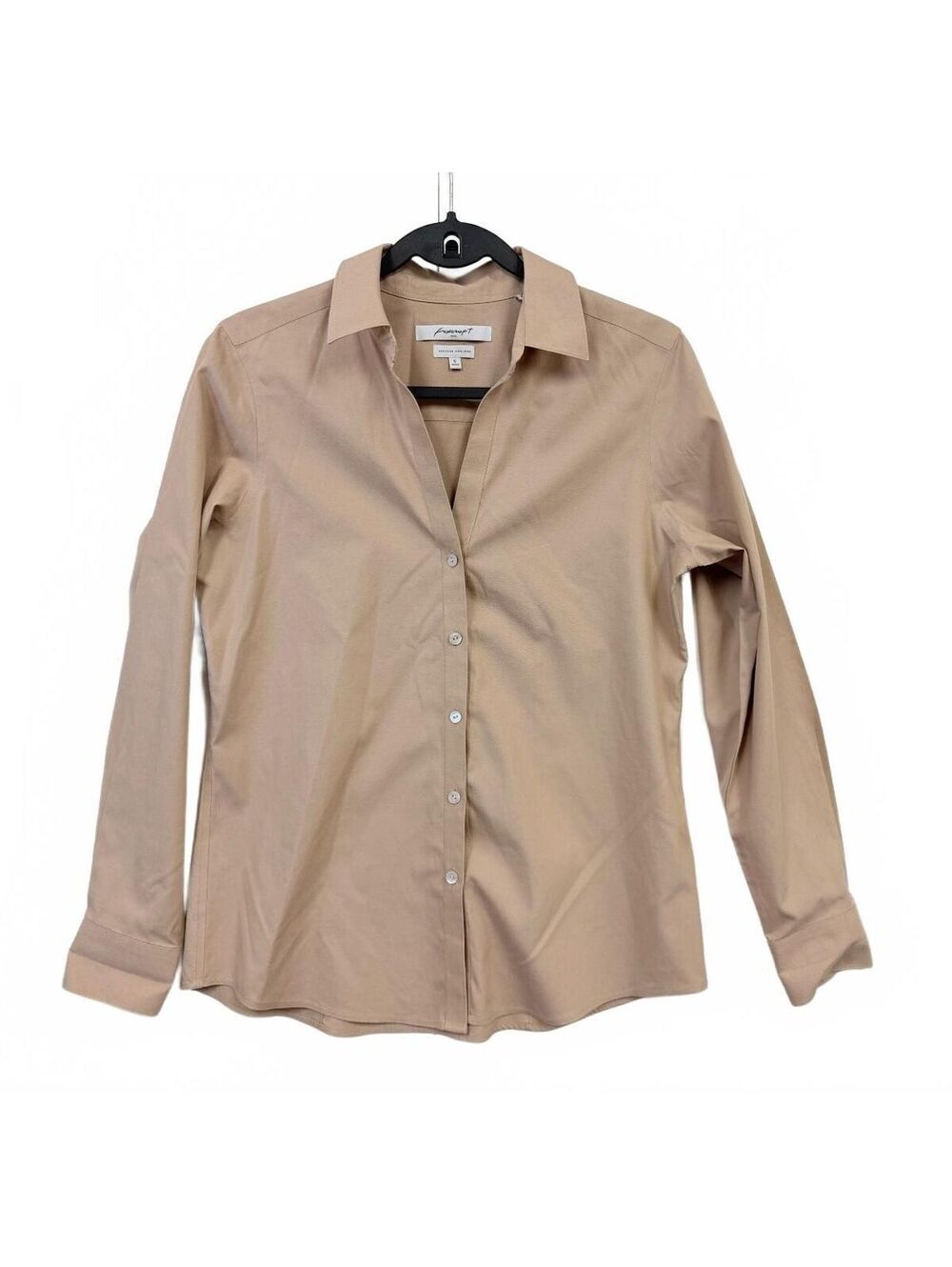 Foxcroft Women's Size 6 Beige Tan Cotton Button Down Shirt Classic Fit